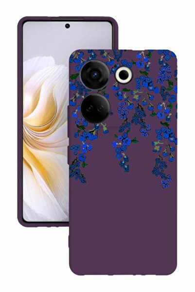 TECNO جراب Camon 20 Pro مصنوع من السيليكون باللون الأرجواني مع طباعة وحماية للكاميرا