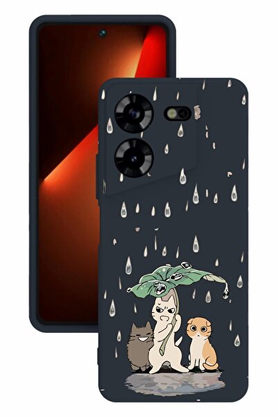 TECNO حافظة سيليكون Pova 5 مطبوعة وحماية الكاميرا باللون الأزرق الداكن