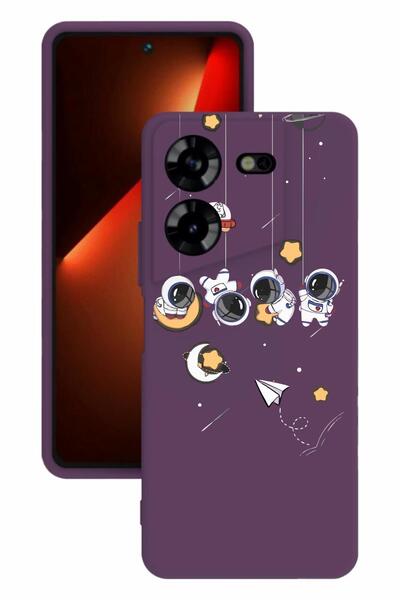 TECNO حافظة سيليكون Pova 5 باللون الأرجواني مع طباعة وحماية الكاميرا