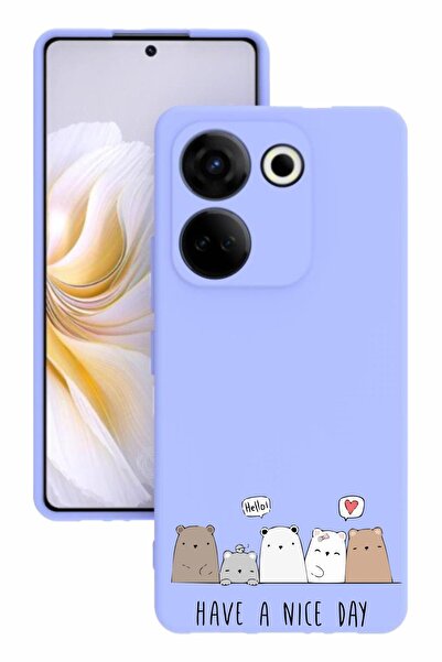 TECNO Camon 20 Pro Baskılı Ve Kamera Korumalı Lila Renk Silikon Kılıf