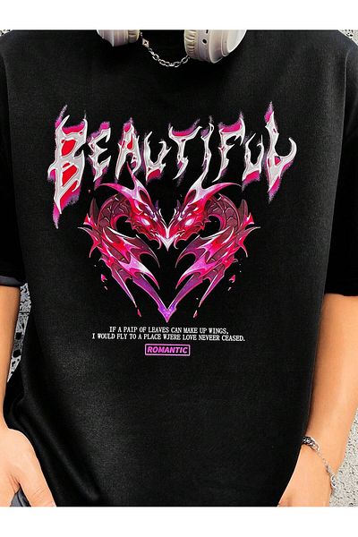 Jose Clothing Μαύρο εμπριμέ από οργανικό βαμβάκι Unisex Oversize T-shirt - Κοντό μανίκι
