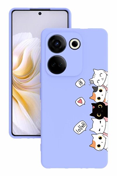TECNO Camon 20 Pro Baskılı Ve Kamera Korumalı Lila Renk Silikon Kılıf