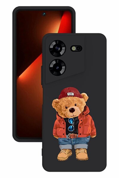 TECNO حافظة سيليكون سوداء اللون مطبوعة وحماية للكاميرا من Pova 5