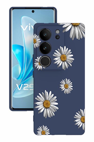 vivo V29 Baskılı Ve Kamera Korumalı Lacivert Renk Silikon Kılıf