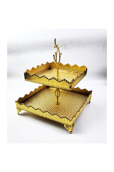 farklı evim 1st Class Super Quality 2 Layer Metal Square Presentation Decorative Accessory Gold Color