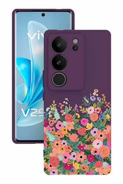 vivo V29 Baskılı Ve Kamera Korumalı Mor Renk Silikon Kılıf