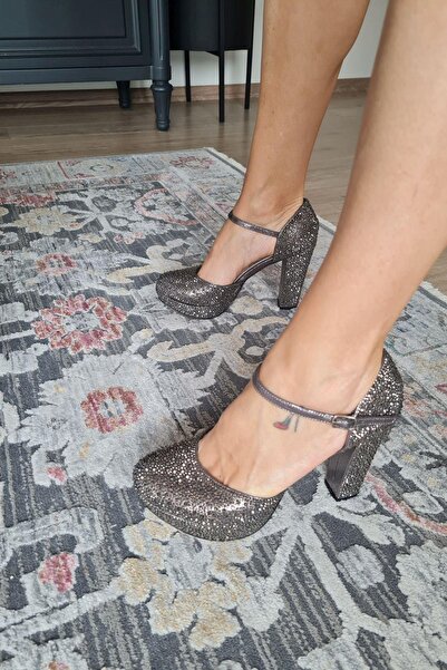 Topukla Footwear 135 5320 Topukla Kadın Kalın Topuklu Platformlu Taşlı Abiye Ayakkabı