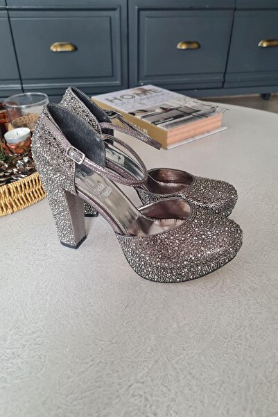 Topukla Footwear 135 5320 Topukla Kadın Kalın Topuklu Platformlu Taşlı Abiye Ayakkabı