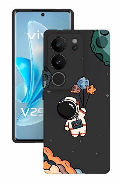 vivo V29 Baskılı Ve Kamera Korumalı Siyah Renk Silikon Kılıf