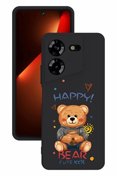 TECNO حافظة سيليكون سوداء اللون مطبوعة وحماية للكاميرا من Pova 5