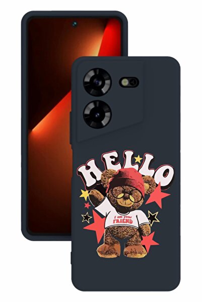 TECNO حافظة سيليكون Pova 5 مطبوعة وحماية الكاميرا باللون الأزرق الداكن