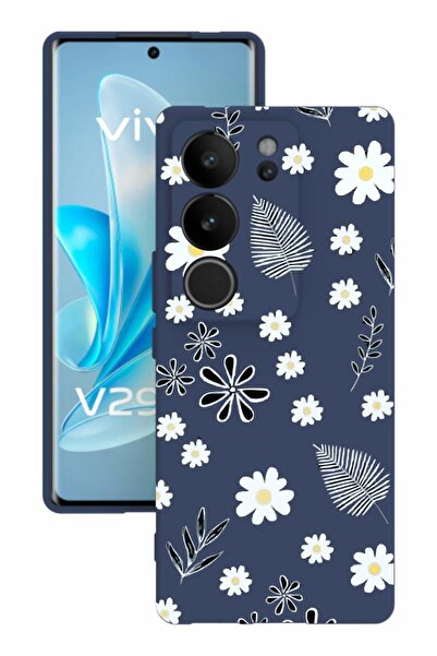 vivo V29 Baskılı Ve Kamera Korumalı Lacivert Renk Silikon Kılıf