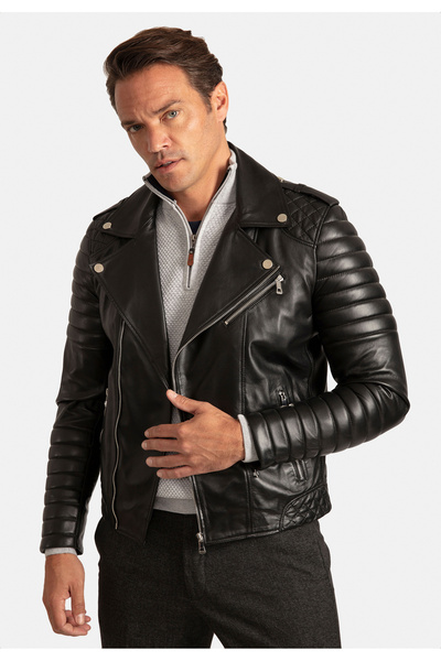 alydesignleather Men's Genuine Leather Jacket