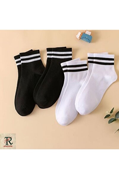 trampler Дамски 4 чифта къси колежански чорапи до глезена Сезонни черни и бели чорапи