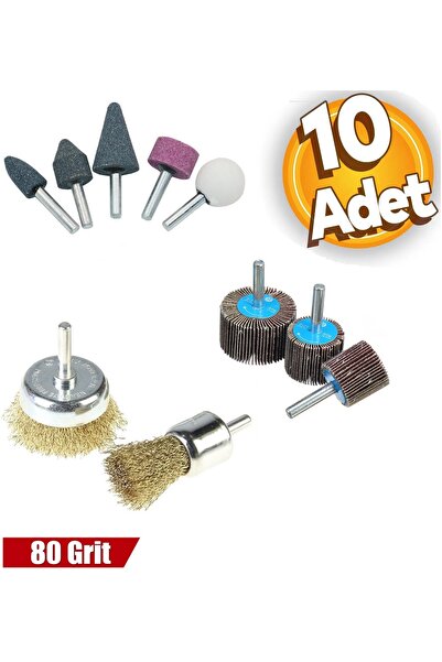 Depolife Matkap için zımpara taşı çelik tel fırça mop yaprak zımpara 10lu set zımparalama bileme pas temizle