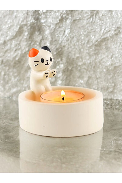 HediyeKombini Şirin kedi ateş başında ısınan üşüyen kedi mumluk dekor şirin E...