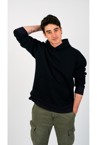 3 Iplik Kapüşonlu Lacivert Unisex Sweatshirt
