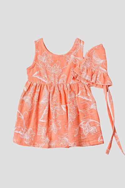 Chicsy Baby Çiçekli Kız Bebek Elbisesi Pamuklu Şapkalı