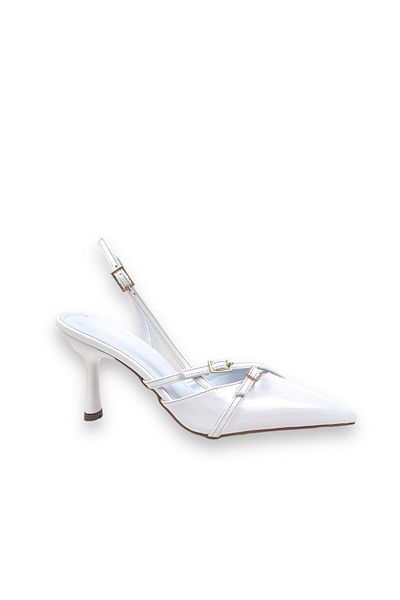 Les Passent Women's Ferga White Double Buckle Heeled Shoes Sandals 7 Cm 2105