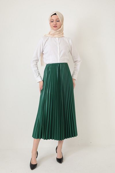 Transacoustic Emerald Long Hijab Skirt - Thin Pleated and Hidden Elastic Waist Design