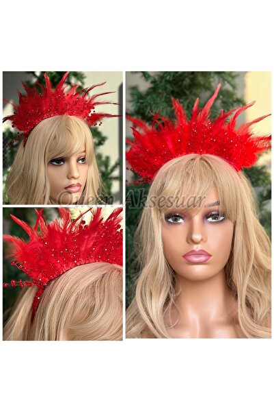 QUEEN AKSESUAR Luxury Red Crystal Stone Special Design - High Crown Queen Crown