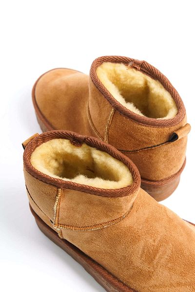 BZ Moda MIA Laceless Flat και χοντρή σόλα με γούνα στο εσωτερικό Κοντές σουέτ γυναικείες μπότες TT Brown