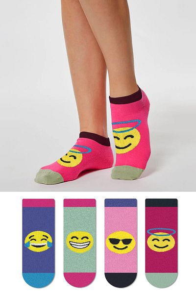 MUK COLLECTİON Σετ Unisex κάλτσες 4 εποχών με μοτίβο Emoji - 4 ζευγάρια