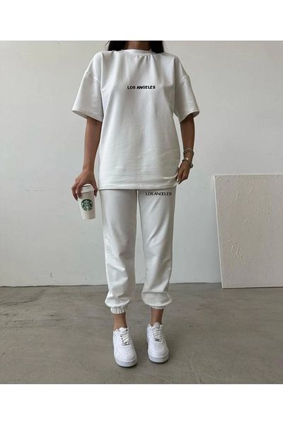 Revasser Unisex Γυναικεία/Ανδρικά LOS ANGELES Προσαρμοσμένη στάμπα από βαμβακερό μπλουζάκι Jogger κάτω επάνω μέρος