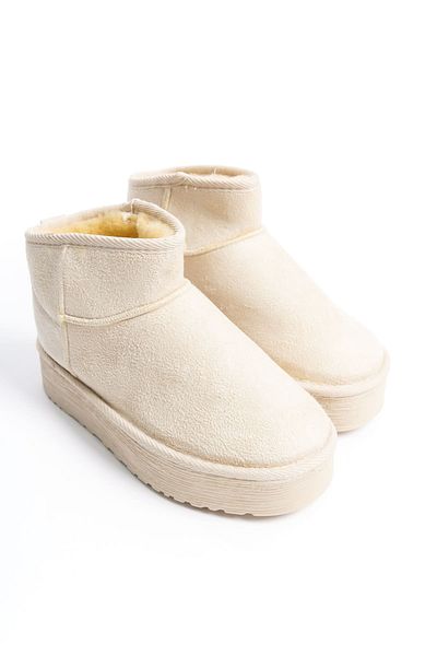 BZ Moda MIA Laceless Flat και χοντρή σόλα με γούνα στο εσωτερικό Κοντές σουέτ γυναικείες μπότες KT Cream