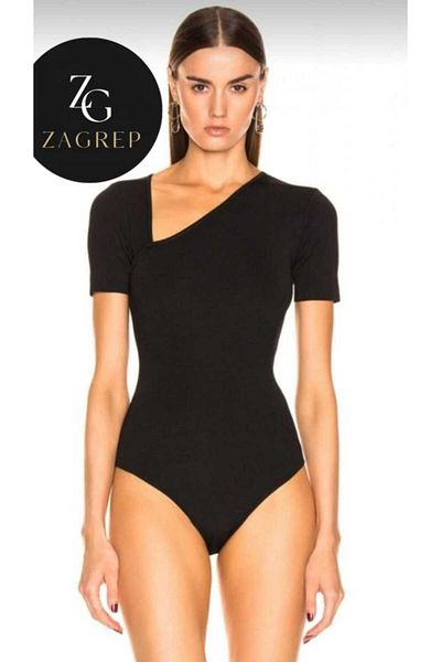 Zagrep Black Silk Jersey Body - Women's, Short Sleeve and Front Low Cut