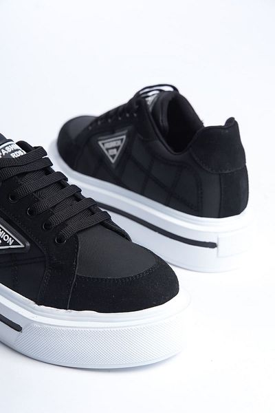 BZ Moda GRACE Lace-Up Orthopedic Sole Patterned Women's Sneaker Shoes BT Black
