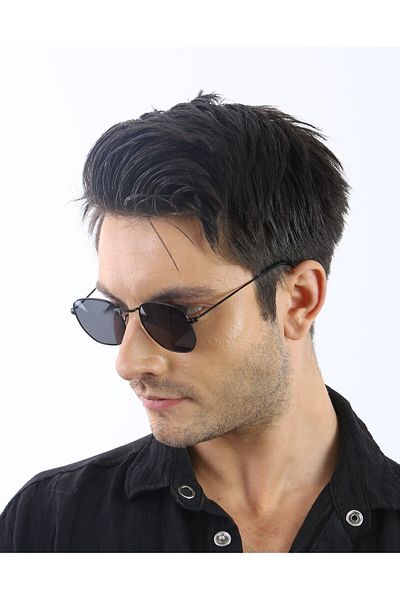 ModaLand Uv 400 Black Pentagonal Men's and Women's Sunglasses