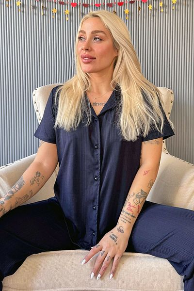 Pijamaevi Dámská pyžamová souprava s krátkým rukávem v námořnické modři
