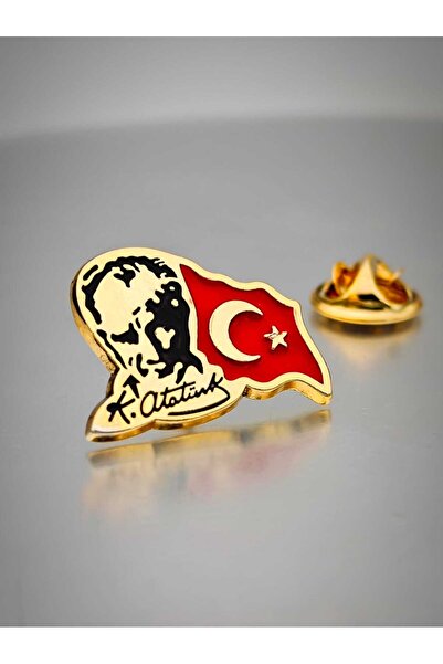 YÖRÜK TASARIM Atatürk&Bayrak Yaka Rozeti Altın Kaplama