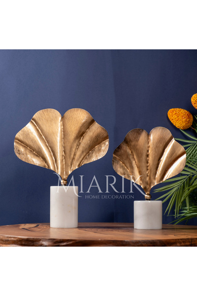 MIARIK DESIGN & DEKORASYON Dekoratif Mermer Kaideli 2li Ginko  Yaprak Obje