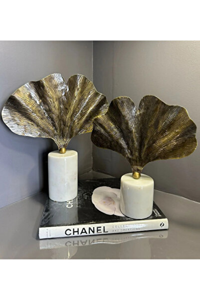MIARIK DESIGN & DEKORASYON Dekoratif Mermer Kaideli 2li Ginko  Yaprak Obje