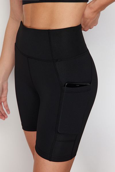 Trendyol Collection Fekete dupla zsebes részletes kötött sportrövid/rövid leggings THMSS24TY00030