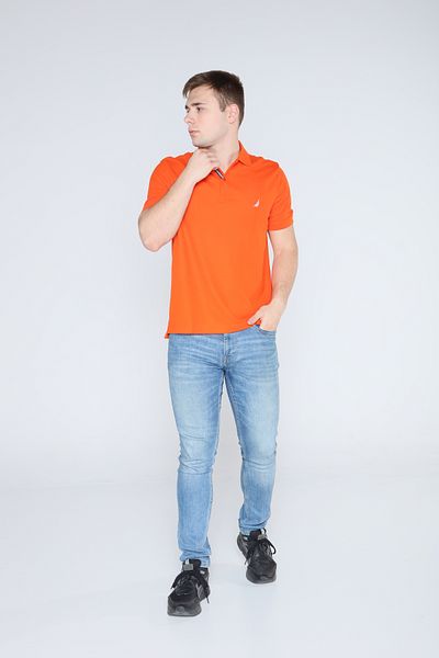Nautica تي شيرت رجالي برتقالي بياقة بولو JCAP001