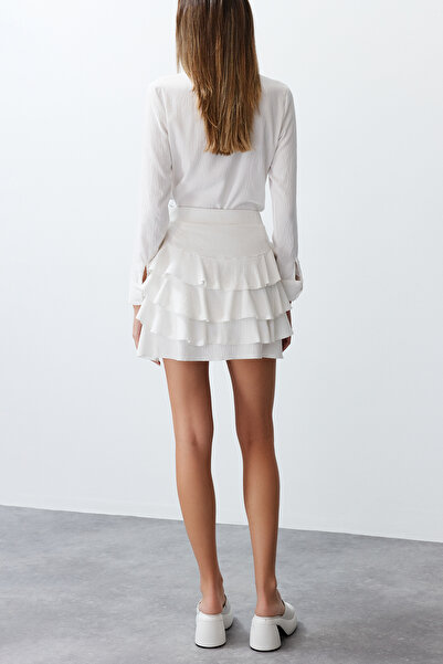 Edit by Trendyol Biała plisowana tkana spódnica TEDSS24ET00003