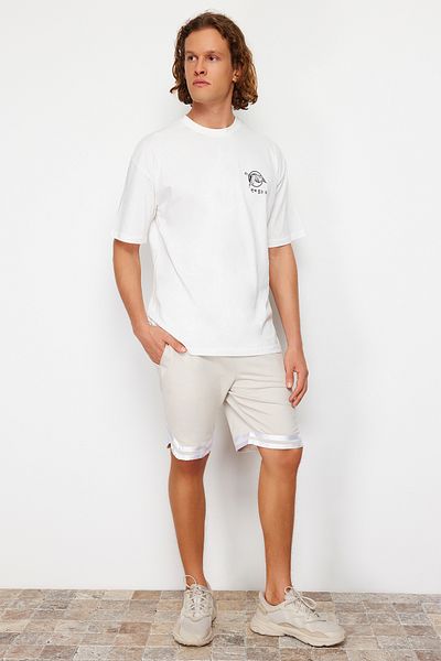 Trendyol Collection Σορτς με φαρδύ πόδι και ρίγες από καουτσούκ - πέτρα TMNSS24SR00030