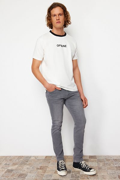 Trendyol Collection Γκρι Skinny Fit Slim fit Crashl ελαστικό υφασμάτινο τζιν παντελόνι τζιν TMNSS24JE00016