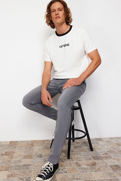 Trendyol Collection Γκρι Skinny Fit Slim fit Crashl ελαστικό υφασμάτινο τζιν παντελόνι τζιν TMNSS24JE00016