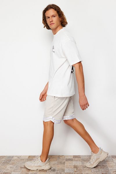 Trendyol Collection Σορτς με φαρδύ πόδι και ρίγες από καουτσούκ - πέτρα TMNSS24SR00030