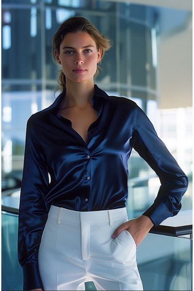Trendyol Collection Marineblaues, übergroßes/weites, gewebtes Satinhemd TWOAW24GO00211