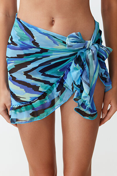 Trendyol Collection Mini Woven Chiffon Beach Pareo with Abstract Pattern Tbess23Pr00008