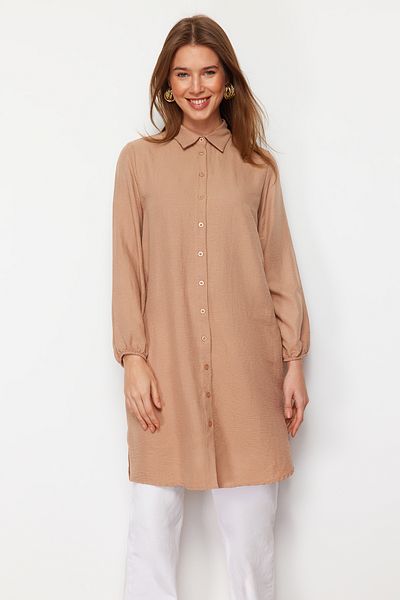 Trendyol Modest Cămașă Aerobin țesută de lungime midi cu fante laterale din nurcă TCTSS22GO0104