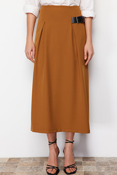 Trendyol Modest Brown Accessory Detailed Woven Skirt TCTAW24EE00014