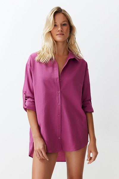 Trendyol Collection Pflaumenfarbenes, gewebtes Strandhemd TBESS22GO0664