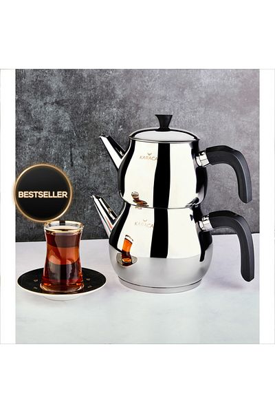 Karaca Kayra Schwarzes Türkisches Teekannen-Set, Induktionsgeeignet, Türkische Teekanne, Tea Maker, C