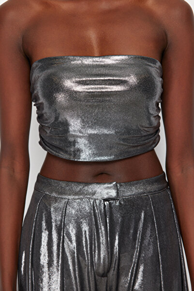 Trendyol Collection Antracit Crop Metallic Look Bustier TPRSS24BS00012